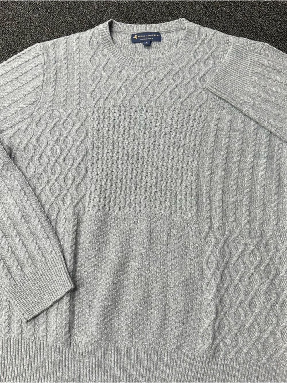 Brooks Brothers Sweater Womens L Wool Italian Yarn Cable Knit Crewneck Gray